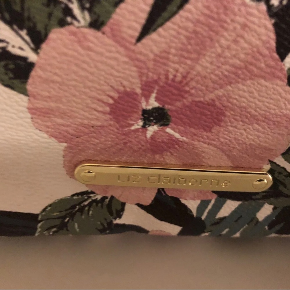Liz Claiborne Tropical Floral Print Purse Faux Bamboo Handles Detachable Strap - Picture 5 of 8